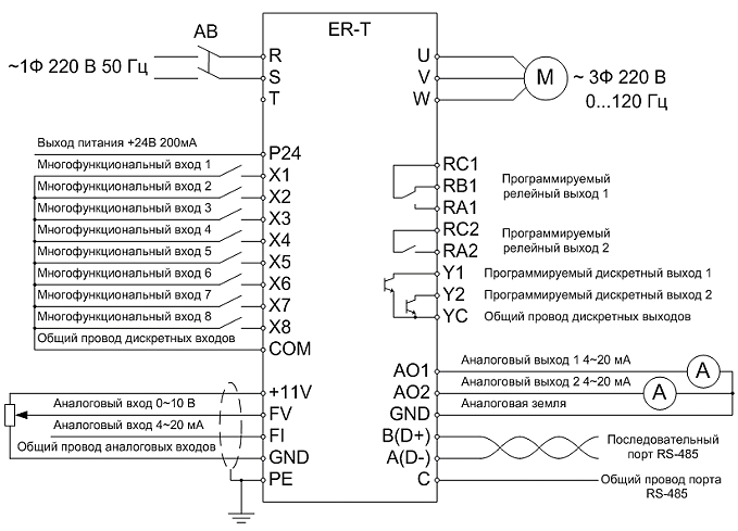 Схема подключения ПЧ ER-02T-220